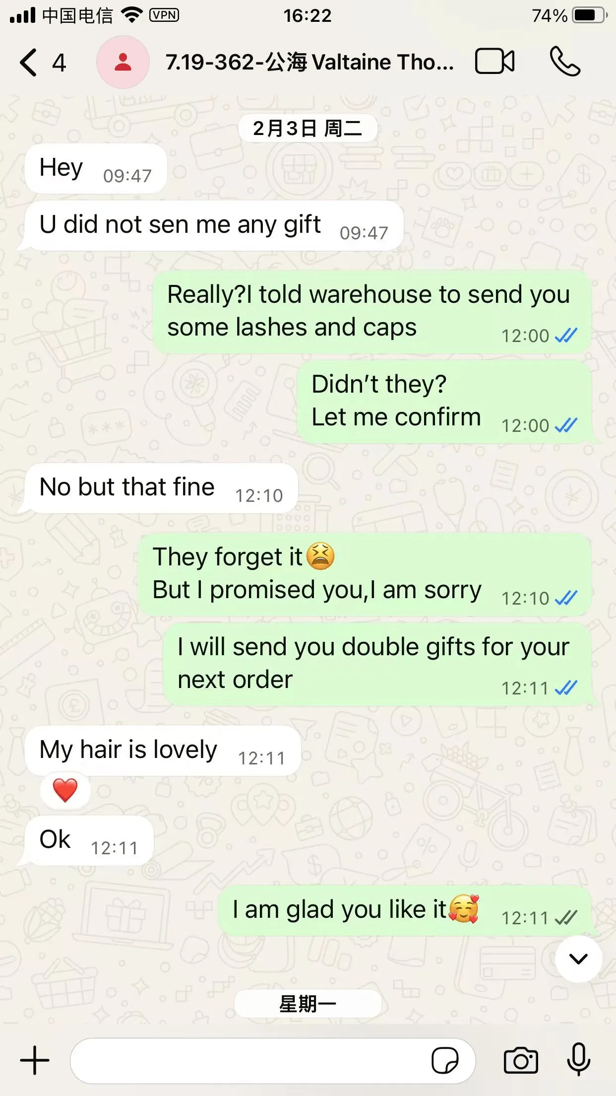 Wholesale buyer testimonial on wig durability and color retention