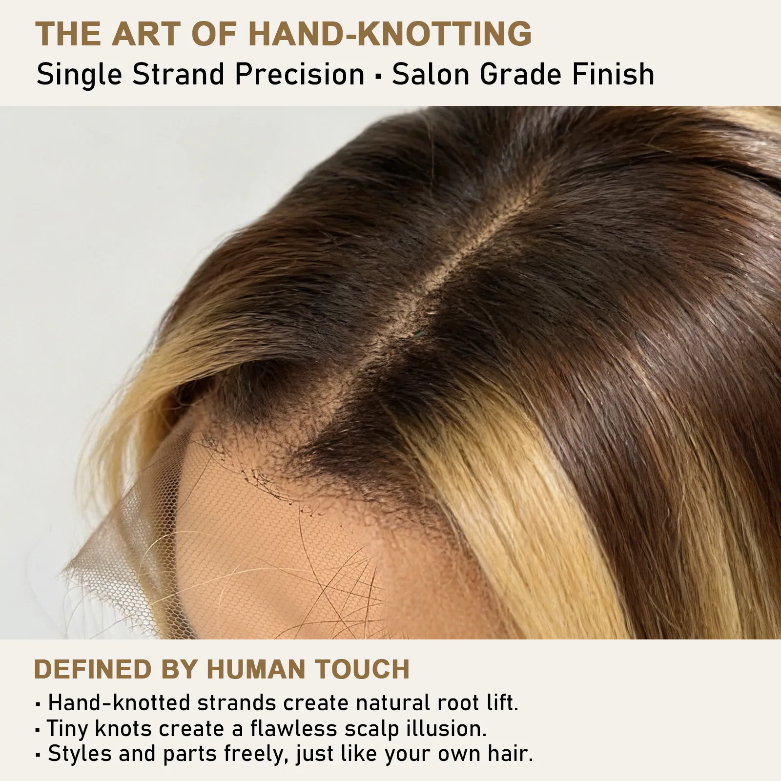 Hand-knotted wig cap — natural hair direction