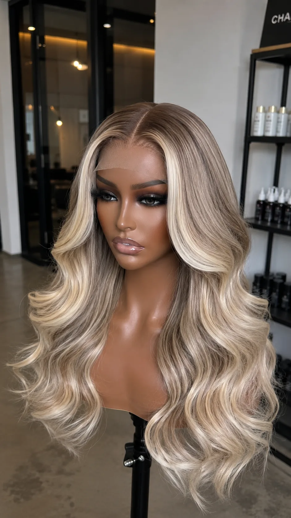 Ash blonde balayage wavy lace front wig