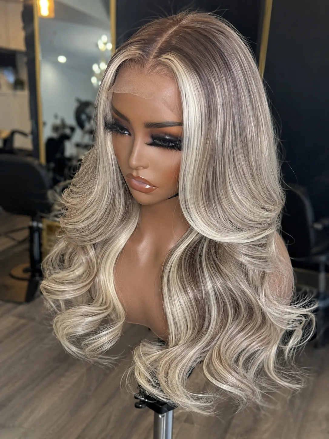 Ash blonde money piece voluminous wavy wig