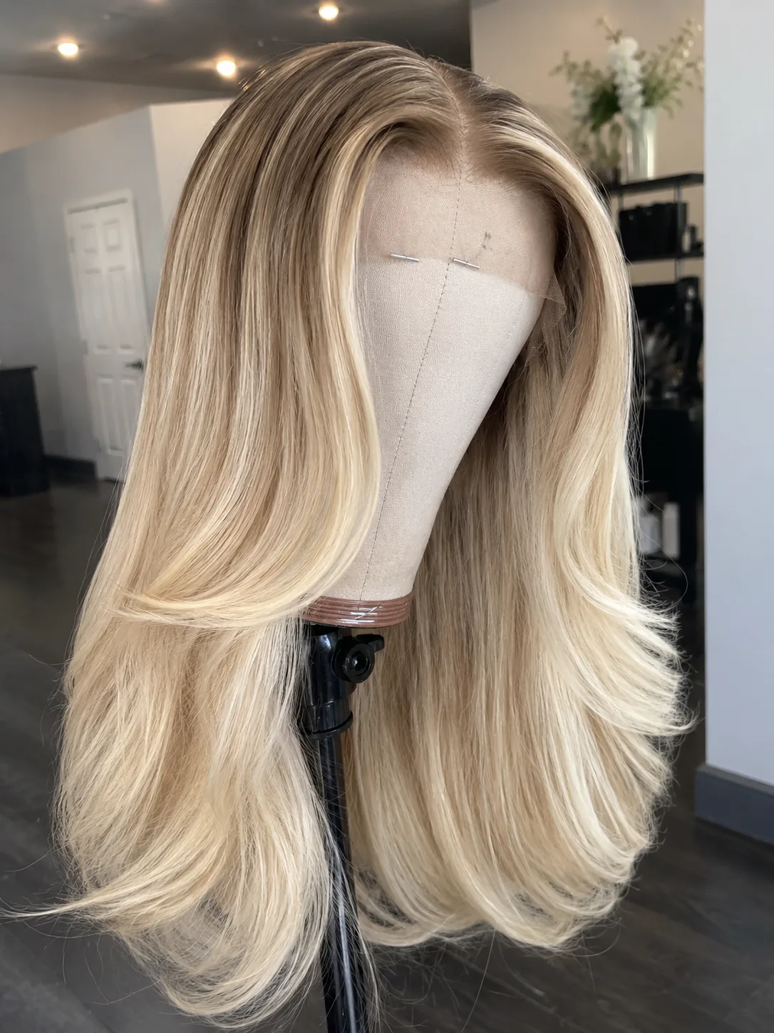 Honey blonde wavy lace front wig